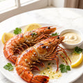 Raw tiger prawns with lemon