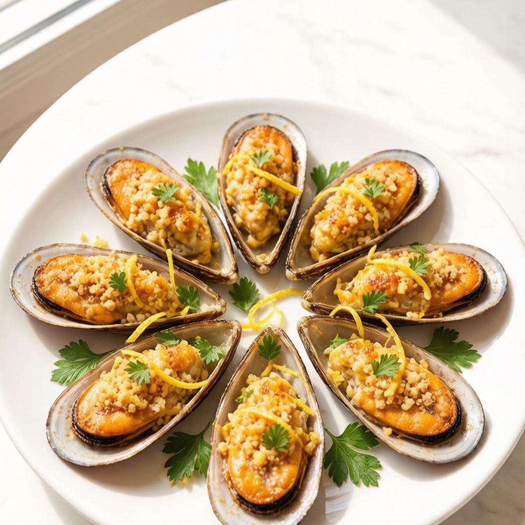 Mussels on the half shell with garlic