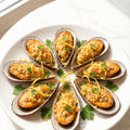 Mussels on the half shell with garlic