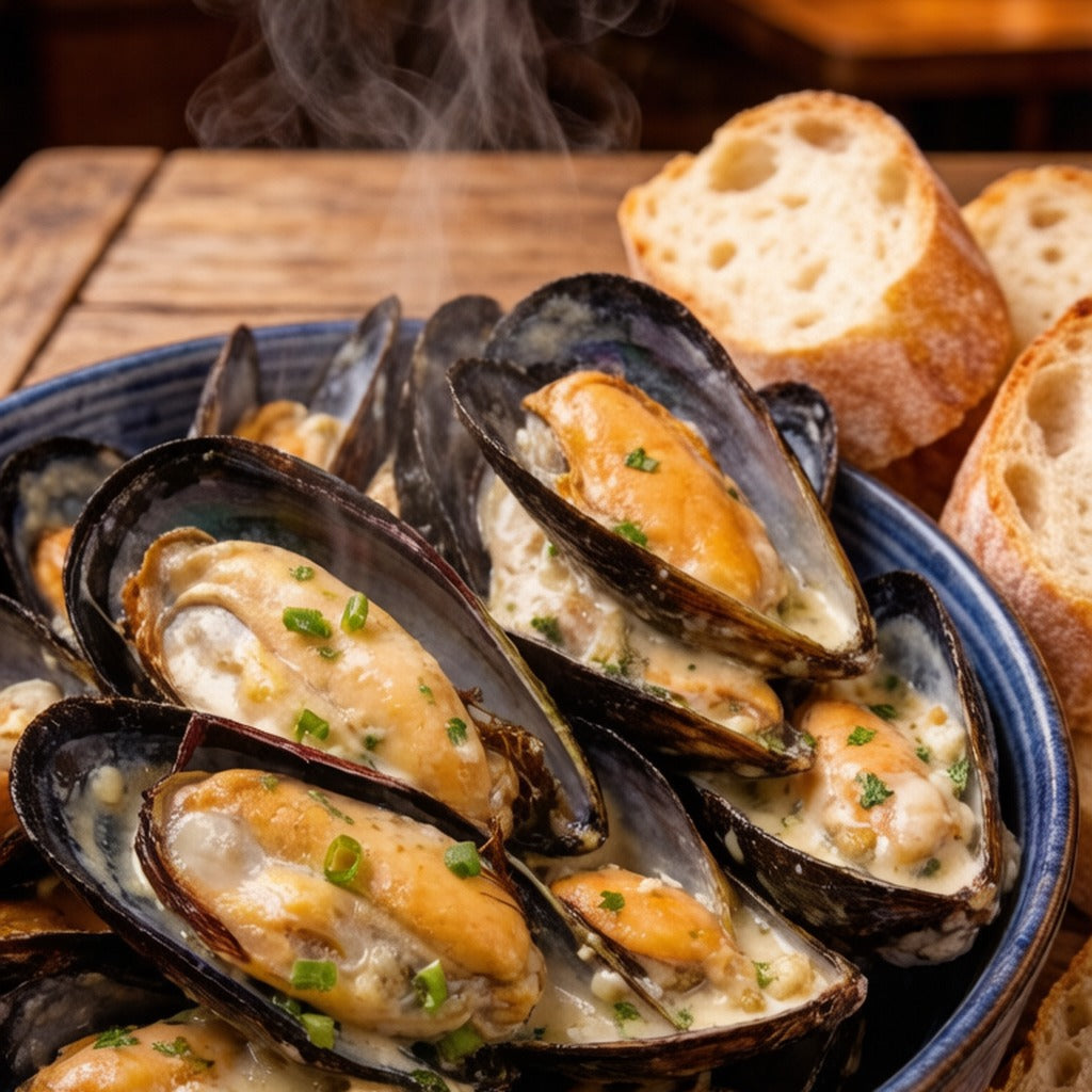 Mussels steaming in a pot