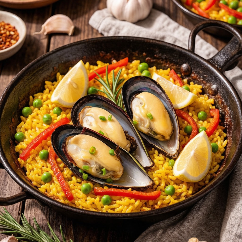 Mussels in Spanish paella