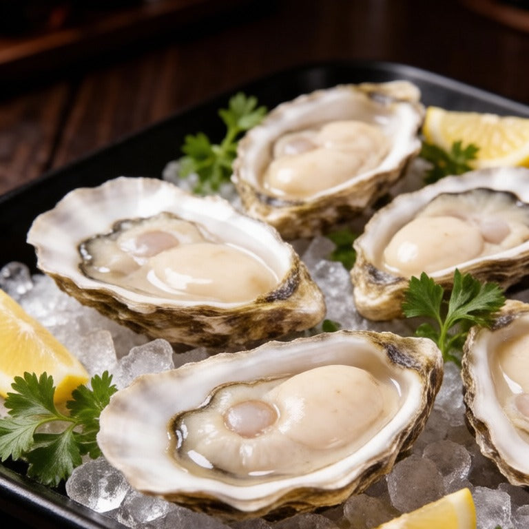Raw oysters on the half shell on ice