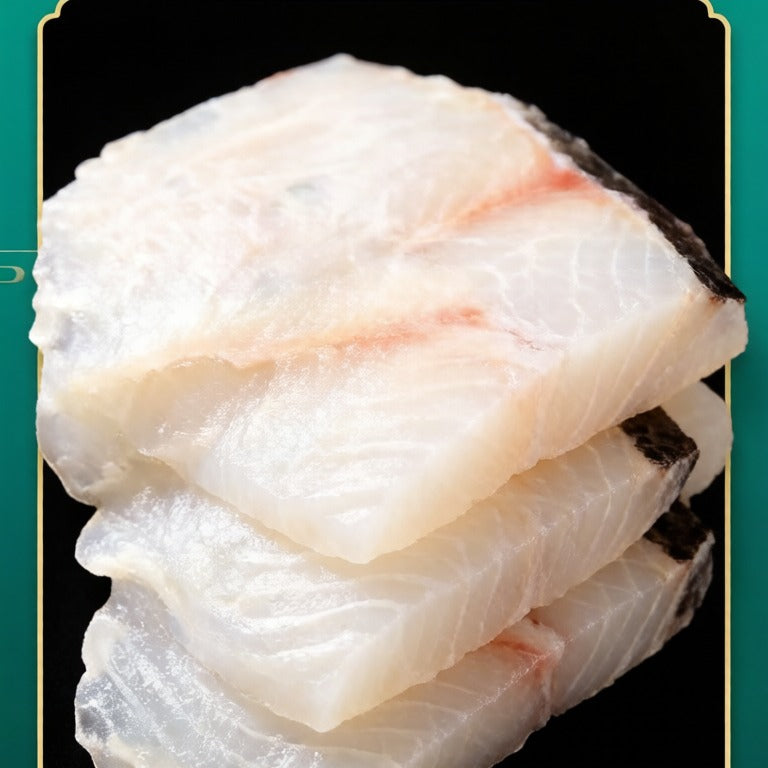 Stacked raw white fish slices