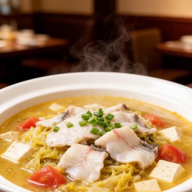 Fish fillet soup with pickled cabbage