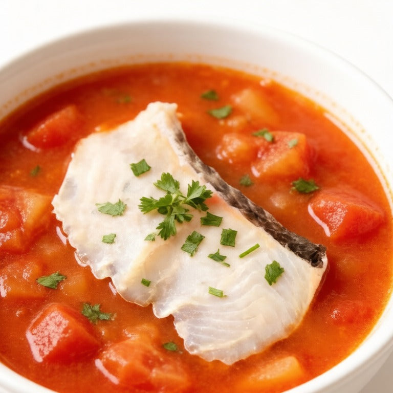 Fish fillet in tomato broth